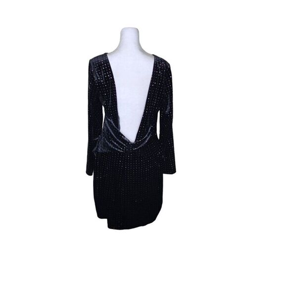 Vintage 90s Express Long Sleeve Body Con Backless Rhinestone Velvet Dress Women - Picture 3 of 7